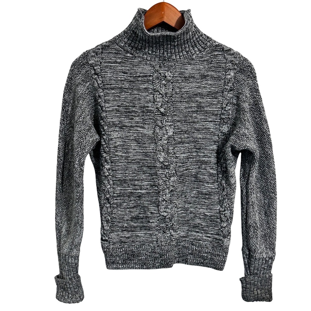 Gap‎ Heavy Cable Knit Mock Turtleneck Charcoal Grey Sweater Cuffs Fold Size XS